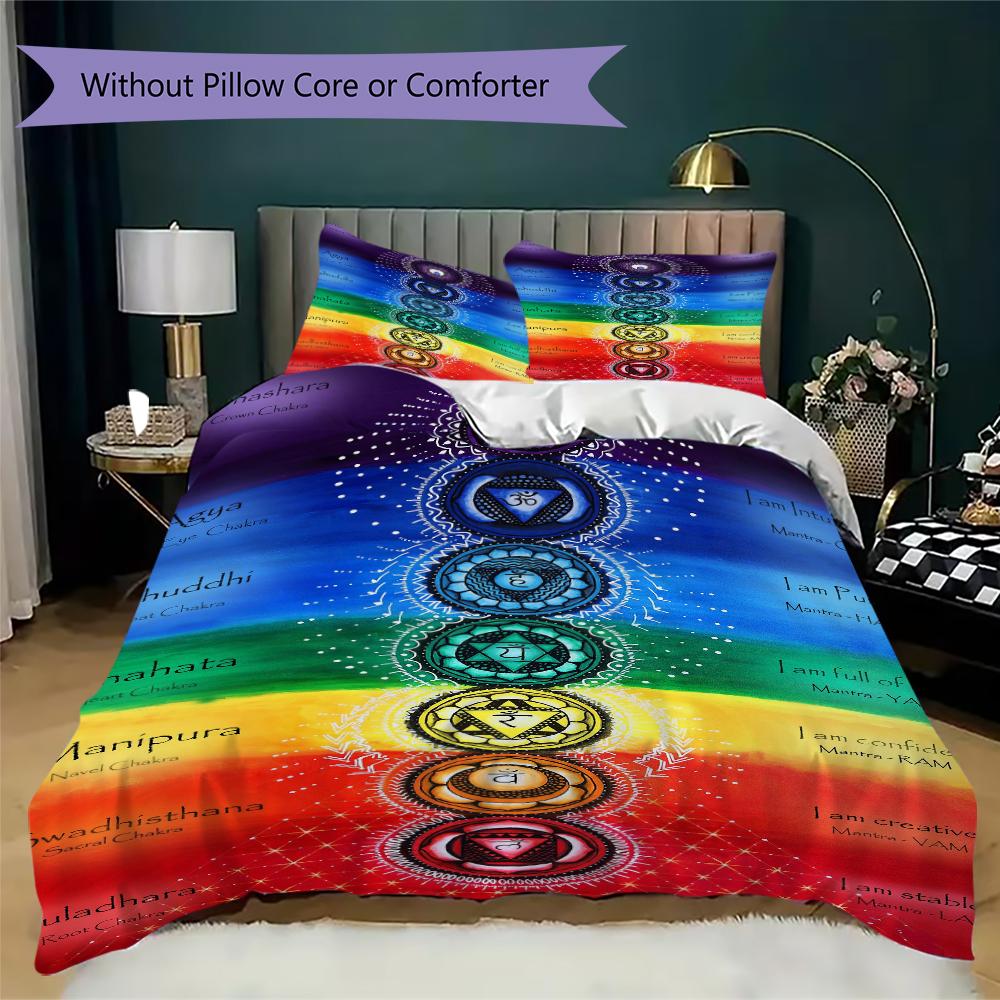 1PC Chakras Theme Bedding Quilt Set Quilt Cover Pillowcase Home Decoration Birthday Gift (1 * Duvet Cover + 2 * Pillowcase, Without core)A12