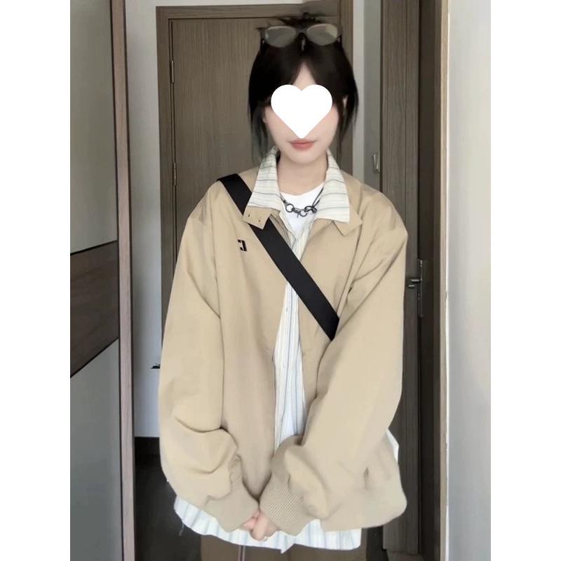 Women's American Retro Stand-Up Collar Jacket, Korean Style, Loose Fit, Versatile, Spring/Autumn 2025.