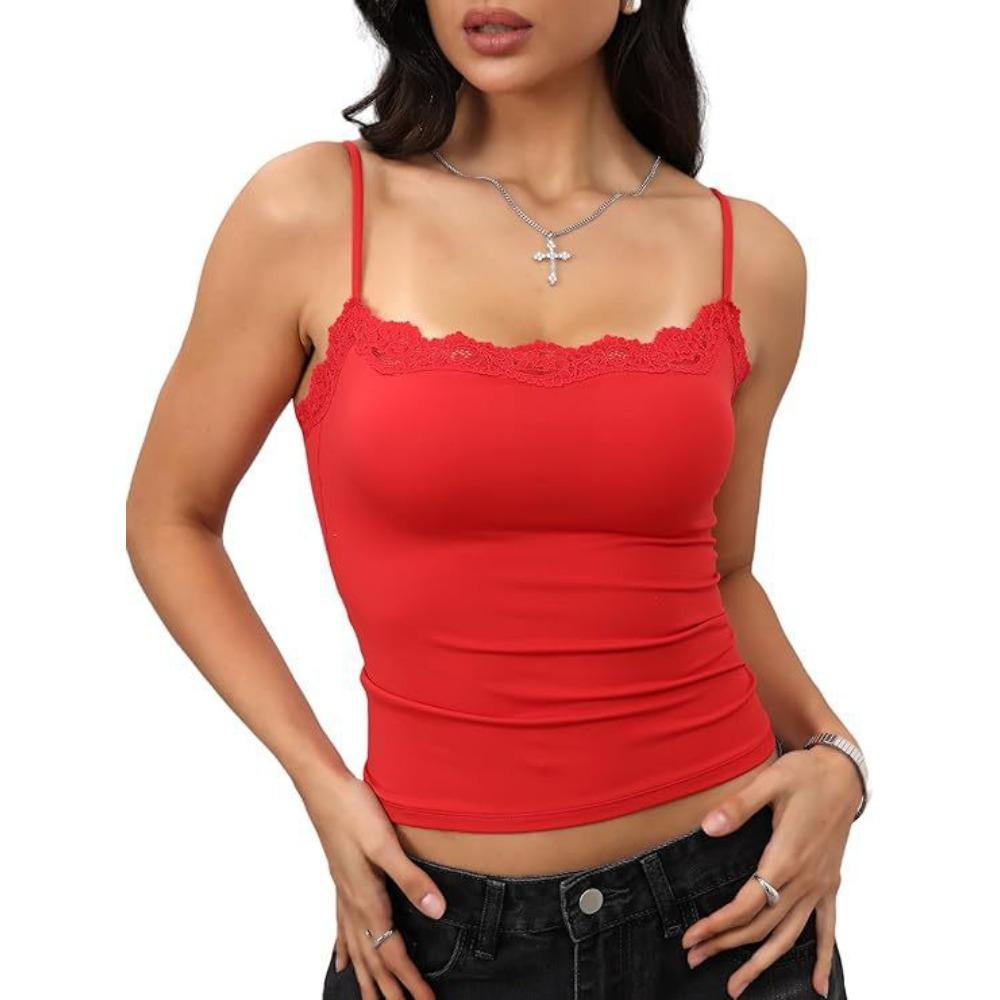 Haut en Dentelle pour Femme à Bretelles et Décolleté Carré, Top Sexy Sans Manches