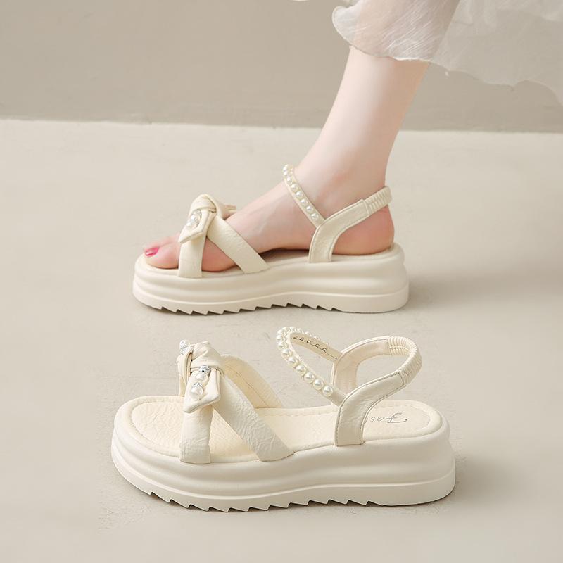 

Сандалии женские модные для улицы, фея, увеличивающие рост, пляжная обувь 2025 лето, новый темперамент, нескользящая обувь на мягкой подошве 40 бежевый