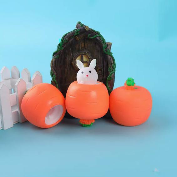 Carrot Cute Rabbit Squishy Toy, Hidden Bunny Pop-Up Squeeze Ball, Funny Stress Relief Toy