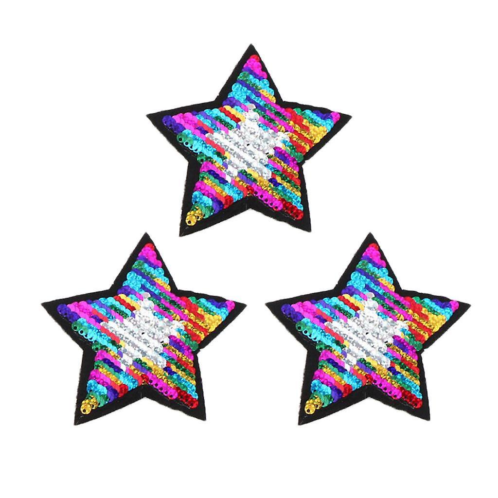 3x3pcs Sparkling Sequins Star Patch Glitter Applique Sewing Decals B 100x100mm