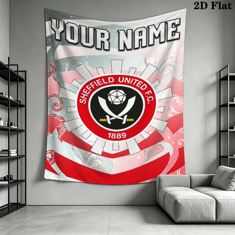 Custom Name Sheffield United FC Wall Tapestry Aesthetic Wall Hanging Printed Fabric Blanket Decorative Tapestries for Bedroom Living Room Home Decor
