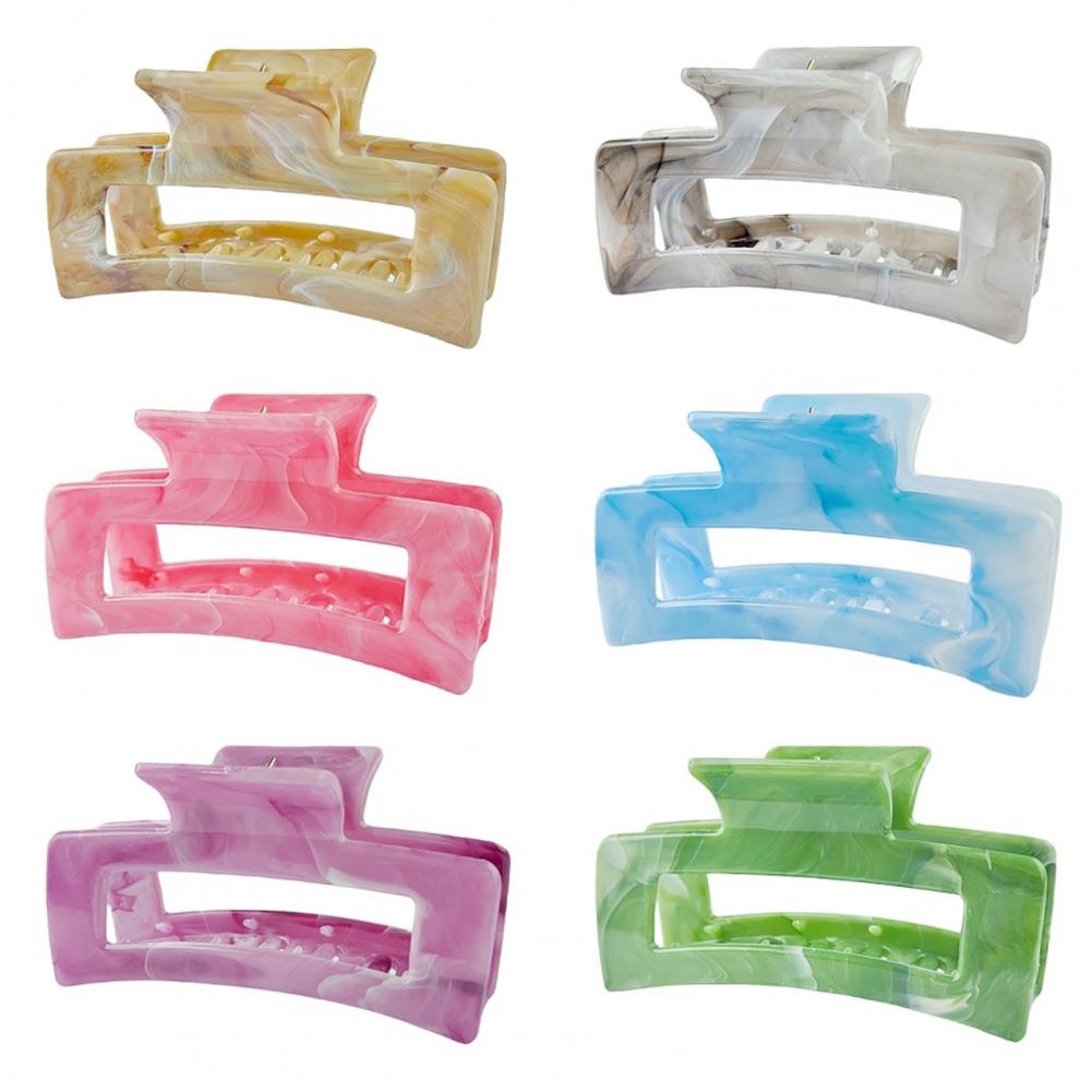 Women Hair Claw Hollow Geometric Rectangle Colorful Cloud Pattern Hair Clip Strong Grip Back Head Shark Clip