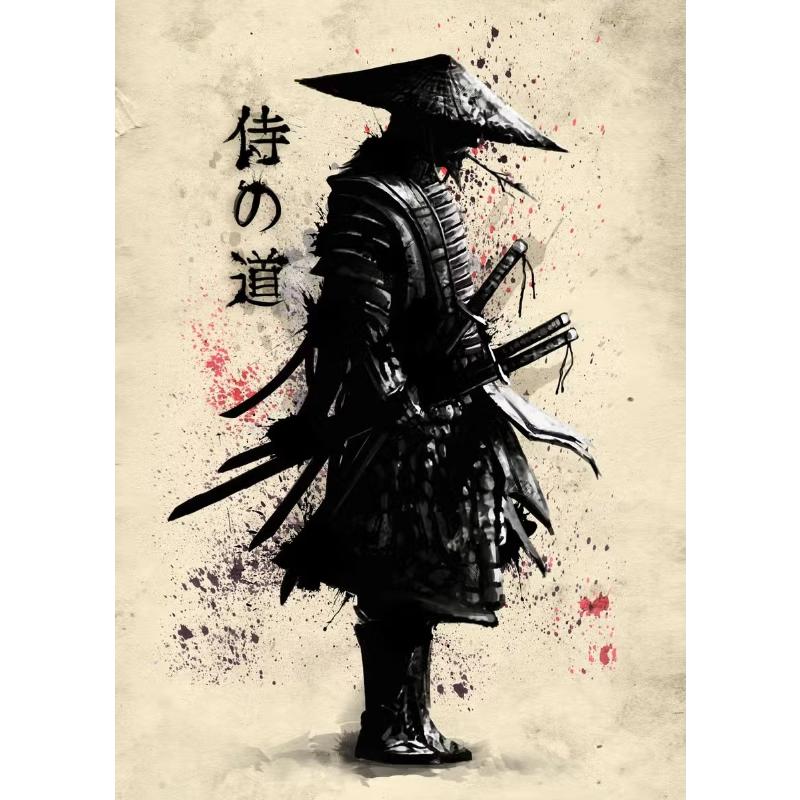 Japanisches Samurai Leinwandgemälde Wandkunst Charakter Poster und Drucke Heimdekorationsbild für Wohnzimmer Schlafzimmer Ästhetisch