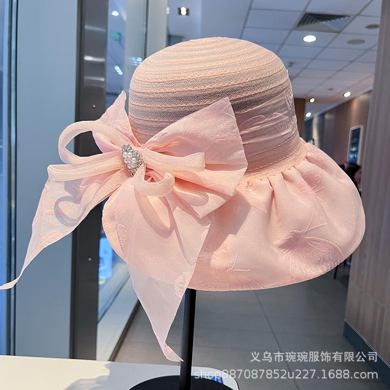 Spring and summer new mesh bow sunshade mesh hat women's face small sunscreen hat beach breathable sun hat