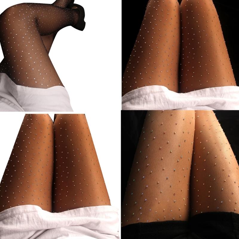 Womens Sparkles Rhinestone Tights, Sexy Sparkly Glitter Party Concert Outfit Crystal Mesh Stockings Tights