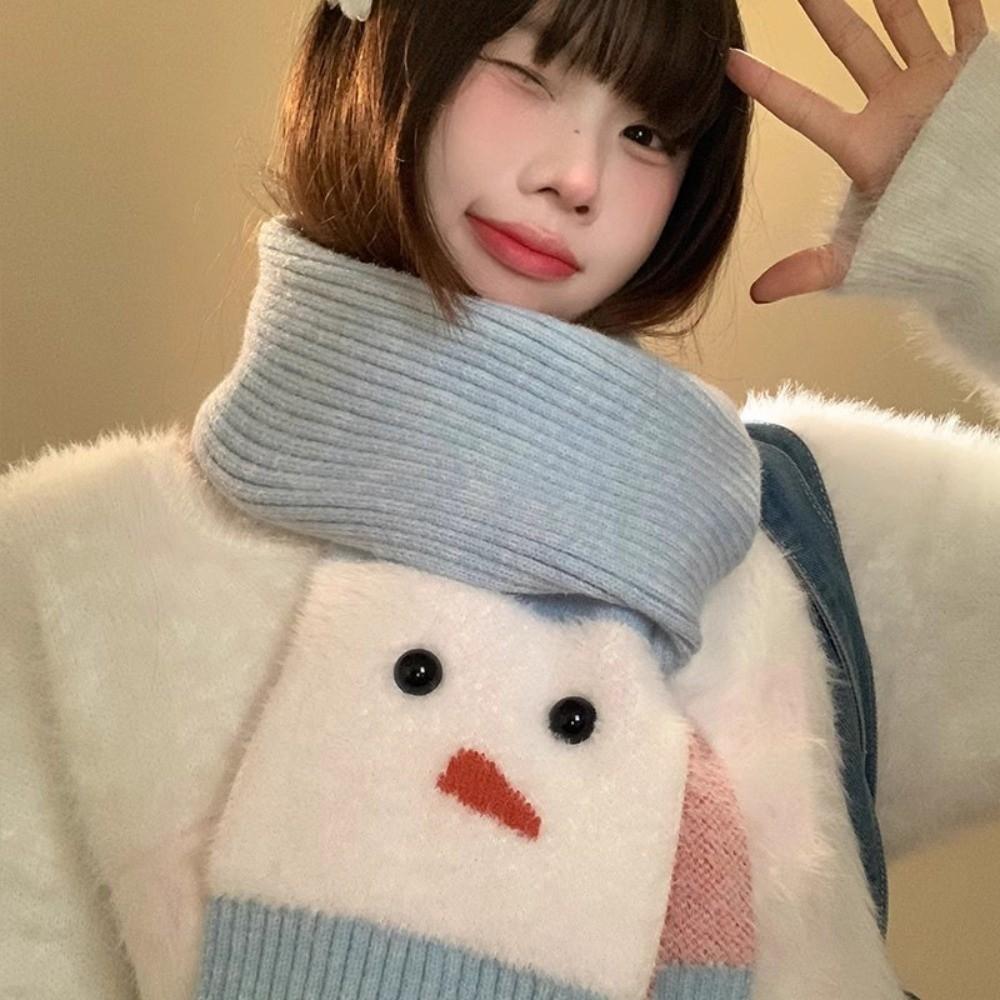 Korean Style Cashmere Blend Scarf Lightweight Knitted Shawl Snowman Pattern Scarf Women/Men