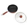 Non Stick Pan with Lid Coated Stir Fry Pan Multifunction Home Cooking Cookware Iron Composite Wood