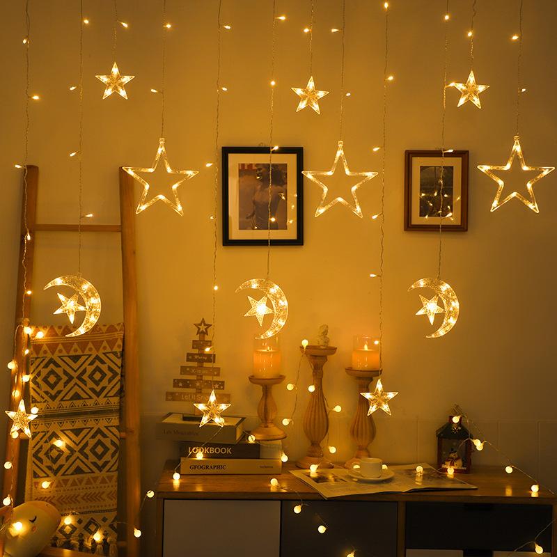 LED Star Moon String Lights,romantic Atmosphere,fairy Curtain Lights,suitable for Bedroom Wall Decoration,room Windows,party and Holiday Decoration