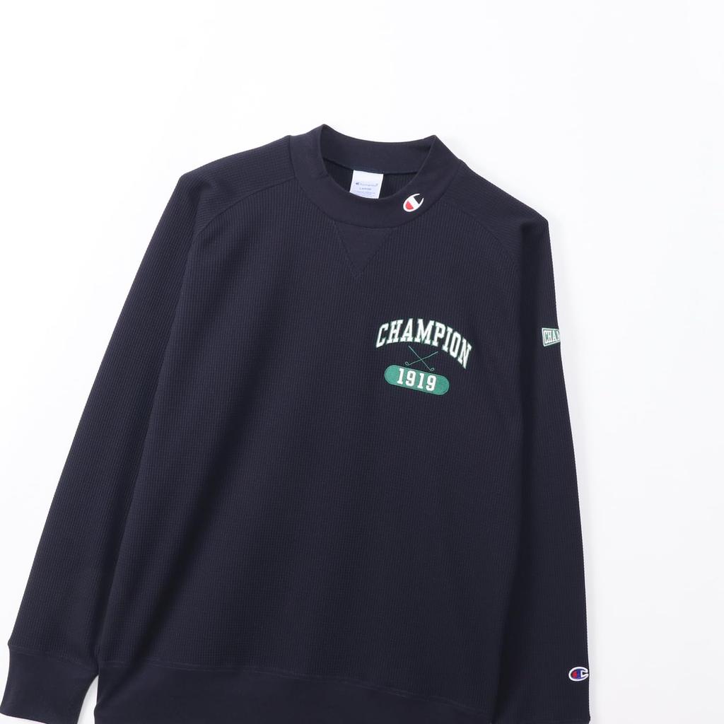 Long Sleeve Long UV Quick Heat Graphic Logo Long Sleeve Mock Neck Golf Navy [Champion] T-Shirt, Sleeve, Protection, Drying, Retention, Print, Shirt,