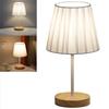 Modern Table Lamp 5V USB Powered Nightstand Lamp Eye-Care Soft Warm Light Bedside Lamp Wood Base Fabric Lampshade Desk Light