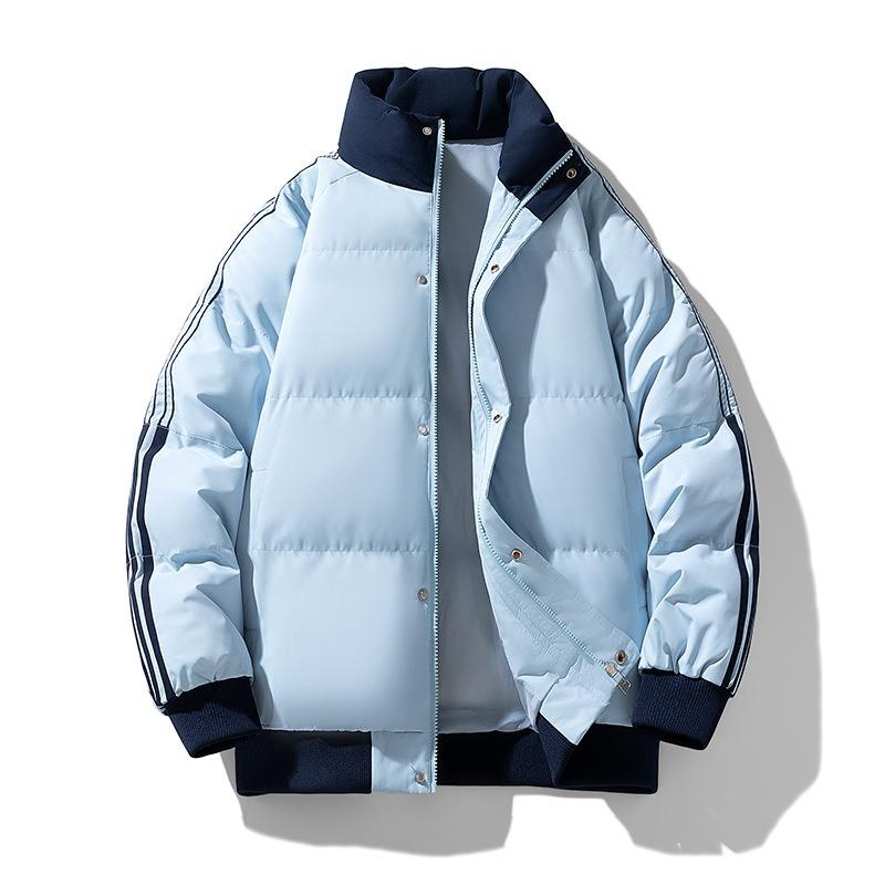 

Three Bars Contrasting Color Cotton-padded Clothes for Men s Winter Thickened Warm Stand-up Collar Trendy Versatile Loose Casual Couple Striped Jacket XXXL світло-синій колір