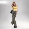 Vintage High Waist Camo Slim Fit Ruffled Denim Mini Skirt