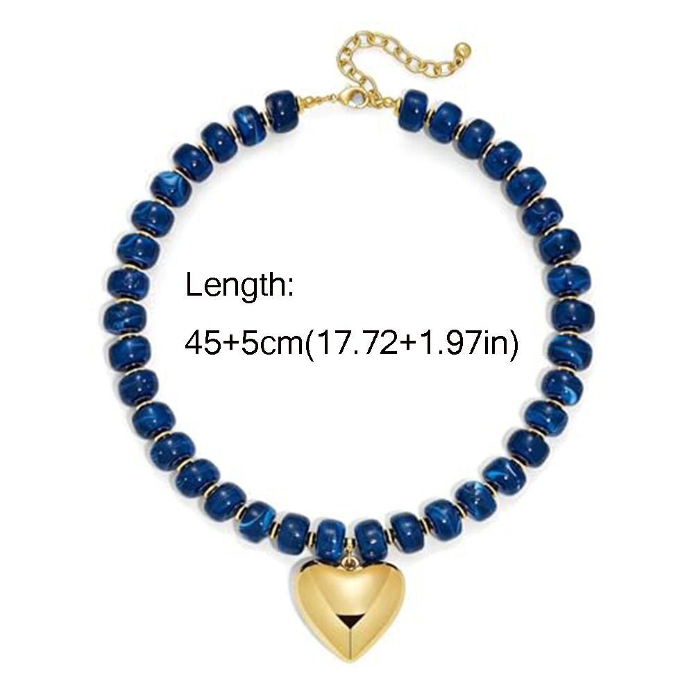 Zlatý nadýchaný přívěsek ve tvaru srdce Náhrdelník s masivními korálky Pryskyřičný korálkový barevný choker Náhrdelníky Ručně vyráběné krátké náhrdelníky pro ženy