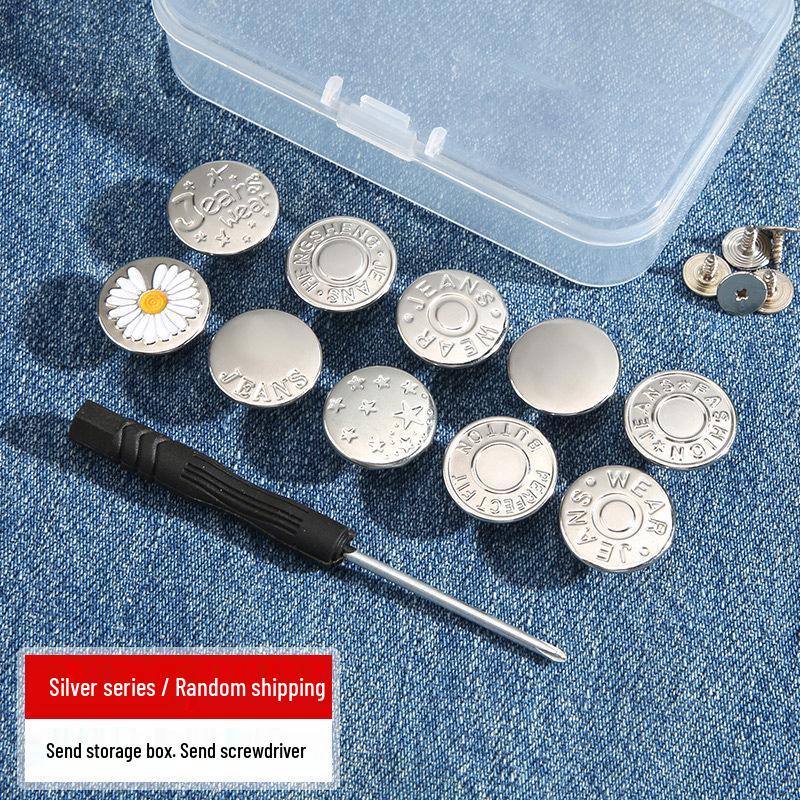 Adjustable Screw-On Rivet Button for Waist Tightening - Hole-Free, Detachable, and Size Customizable.