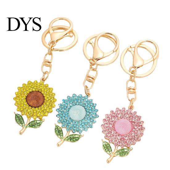 Enamel Keychain Charm Pendant Rhinestones Inlaid Sunflower Design Key Rhinestone Chain with Anti-Oxidation Lobster Clasp Backpacks Accessory