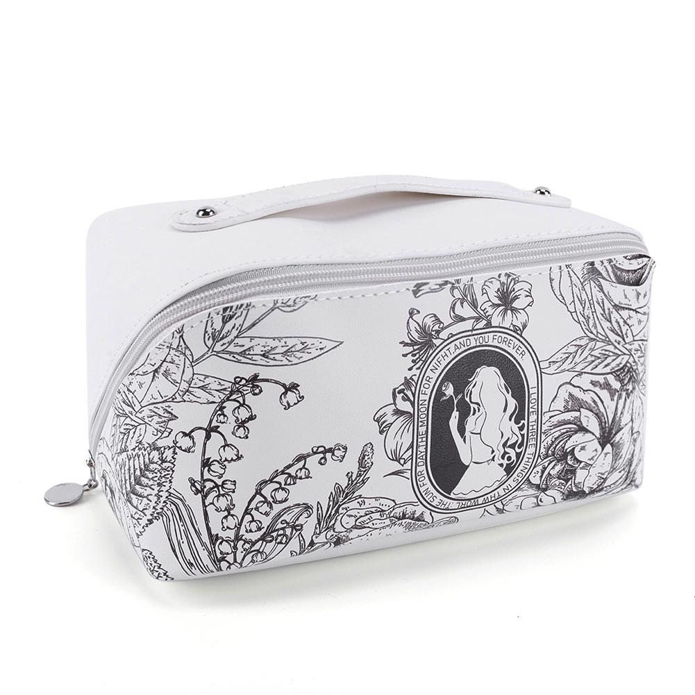 

популярна косметичка з ПУ Портативна косметичка великої місткості Елегантна сумка для туалетних приналежностей Водонепроникна двошарова для подорожей на природі білий