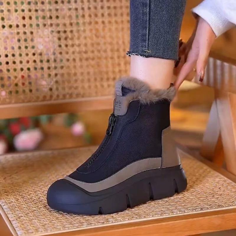 Módní Zimní Teplé Plyšové Dámské Sněhule Silná Podrážka Přední Zip 2024 Horký Prodej Vodotěsné Jednobarevné Ležérní Pohodlné Boty