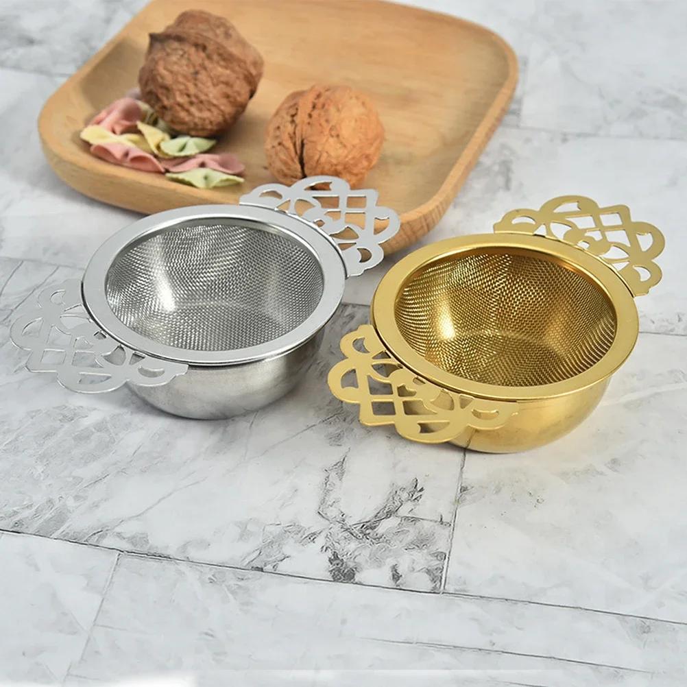 Double Ear With Drip Bowl Stainless Steel Loose Leaf Spice Infuser Filter Tea Strainer With Double Wing Handles