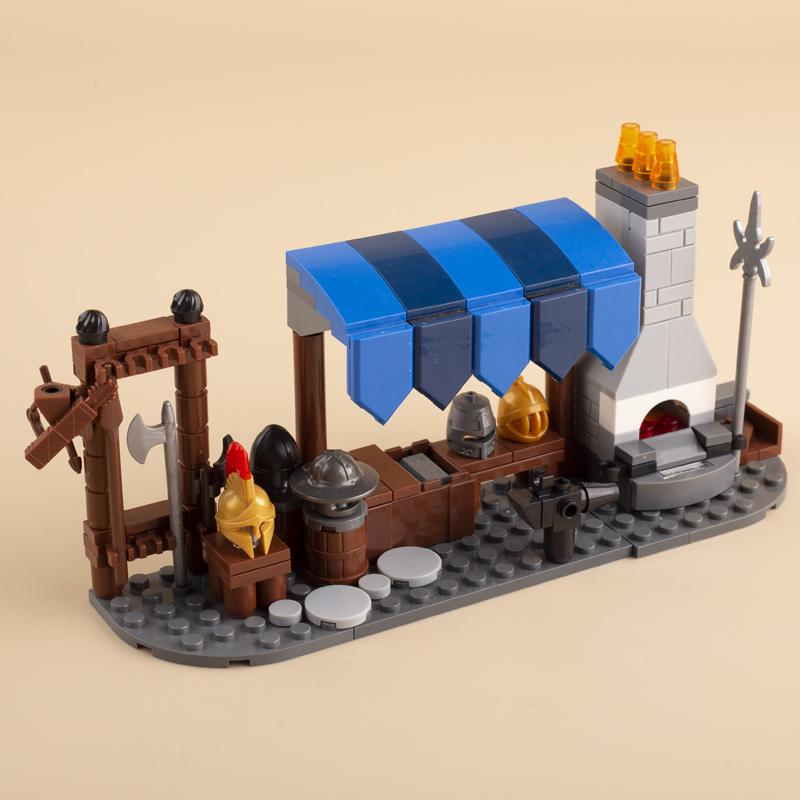 Medieval Military Castle Siege Machines Building Blocks Battering Ram Bonfire Catapults Weapons Rack Armor Helmets Bricks Toys