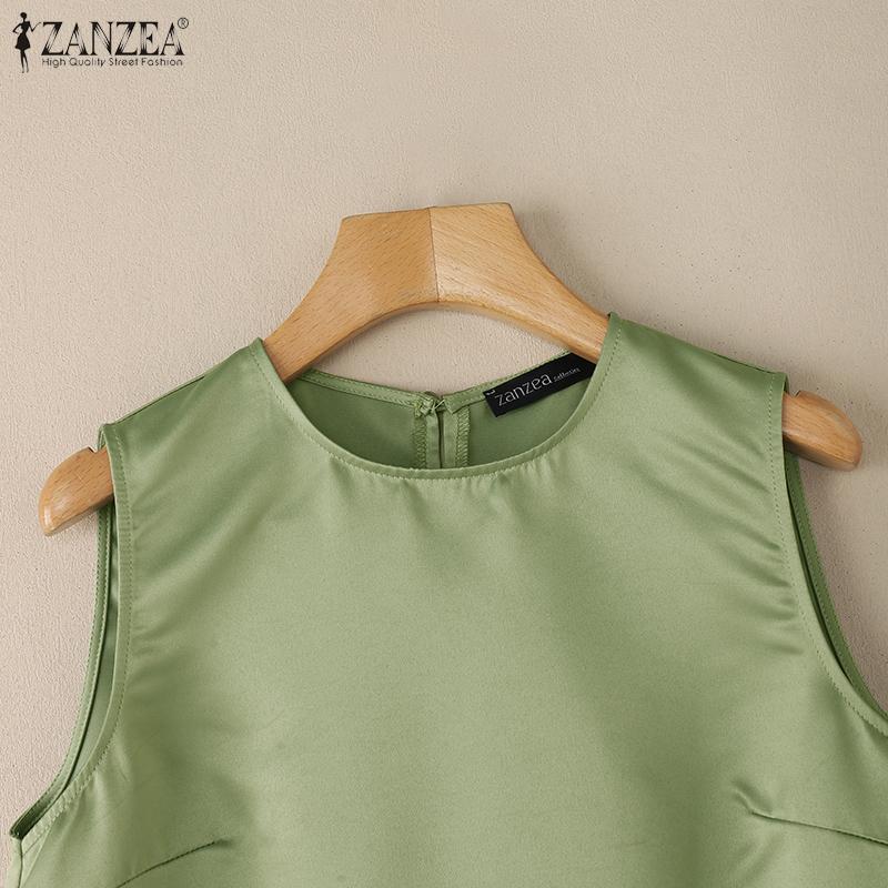 ZANZEA Women Casual Round Neck Summer Sleeveless Dress Sundress