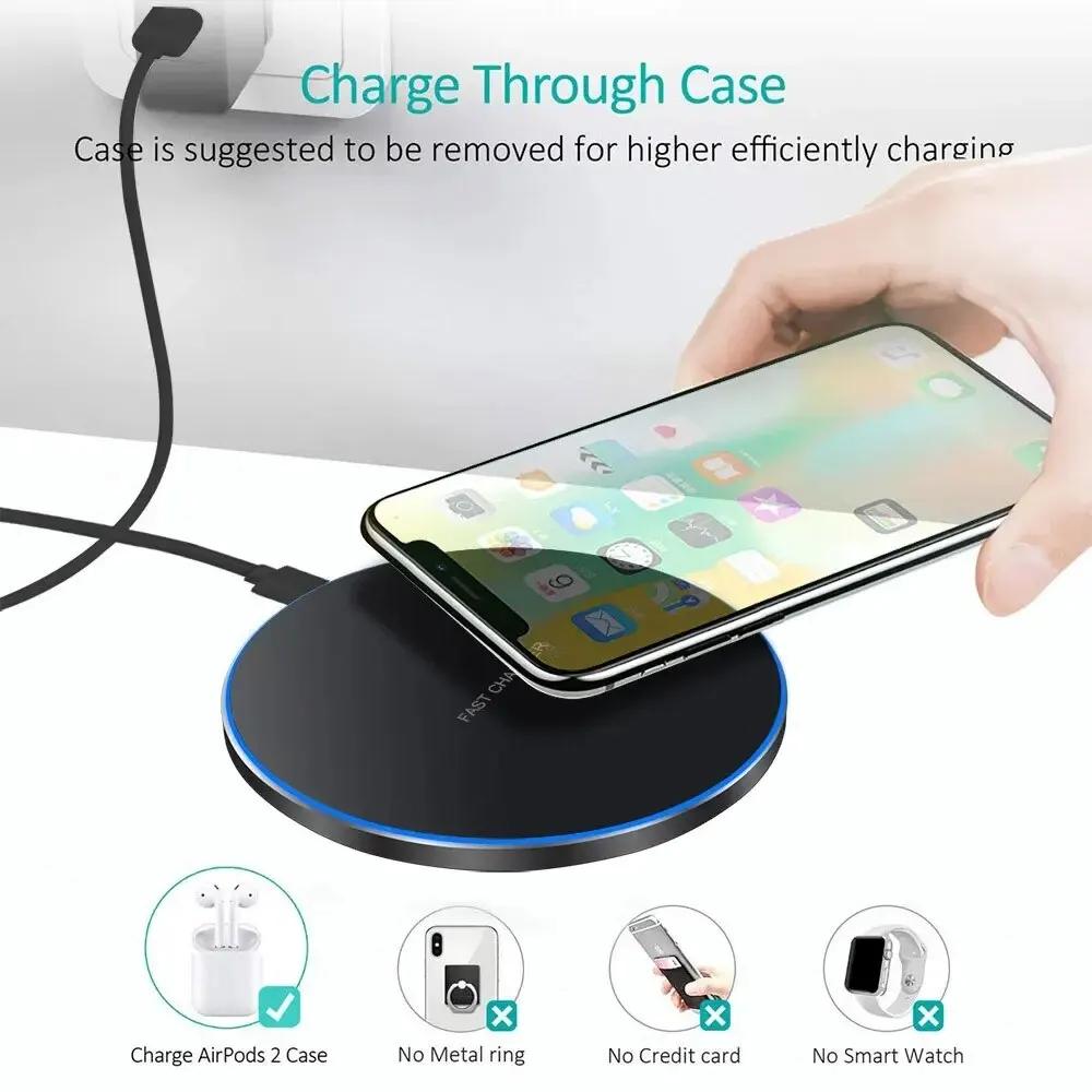 LED Wireless Charger Pad For iPhone 16 15 14 13 12 8 X XS Samsung S20 S21 S22 Xiaomi Huawei Desktop Fast Charging Dock Station