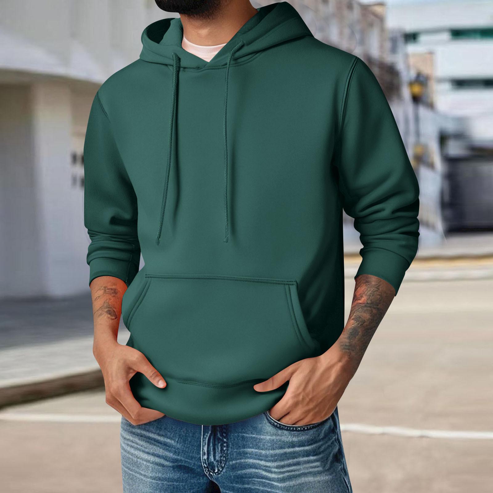 

Hoodies For Men Long Sleeve Hooded Sweatshirts With Pockets Casual Fall Winter Fleece Pullover Tops L армія зелений колір