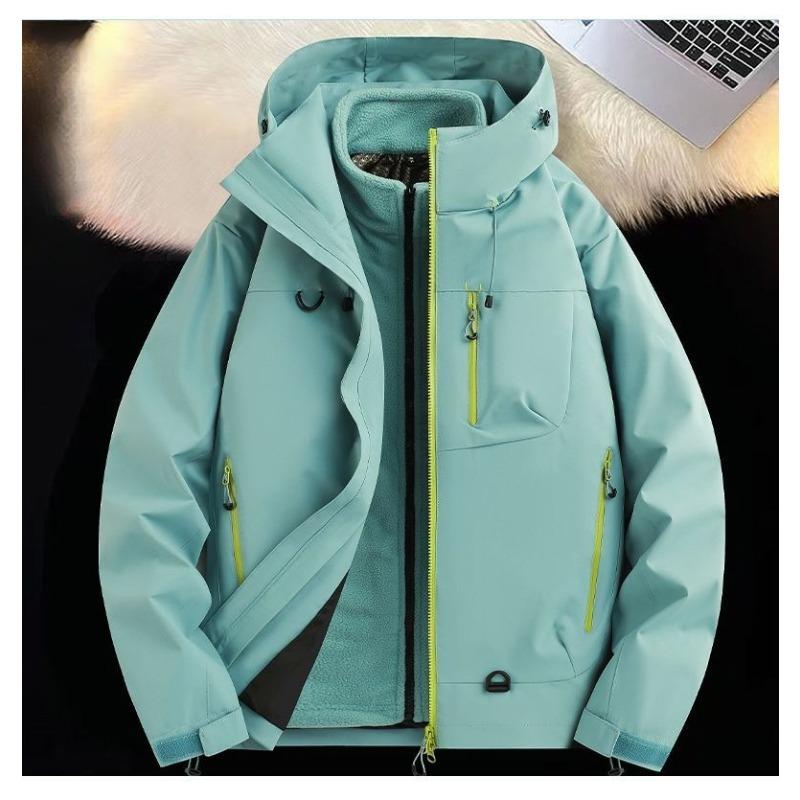 Detachable Hooded Raincoat Windproof Waterproof Jacket for Hiking Camping Outdoor Sports Men Women Three in One