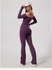 European & American Off-Shoulder Backless Jumpsuit with Double Shoulder Straps, Long Sleeves & Flared Pants