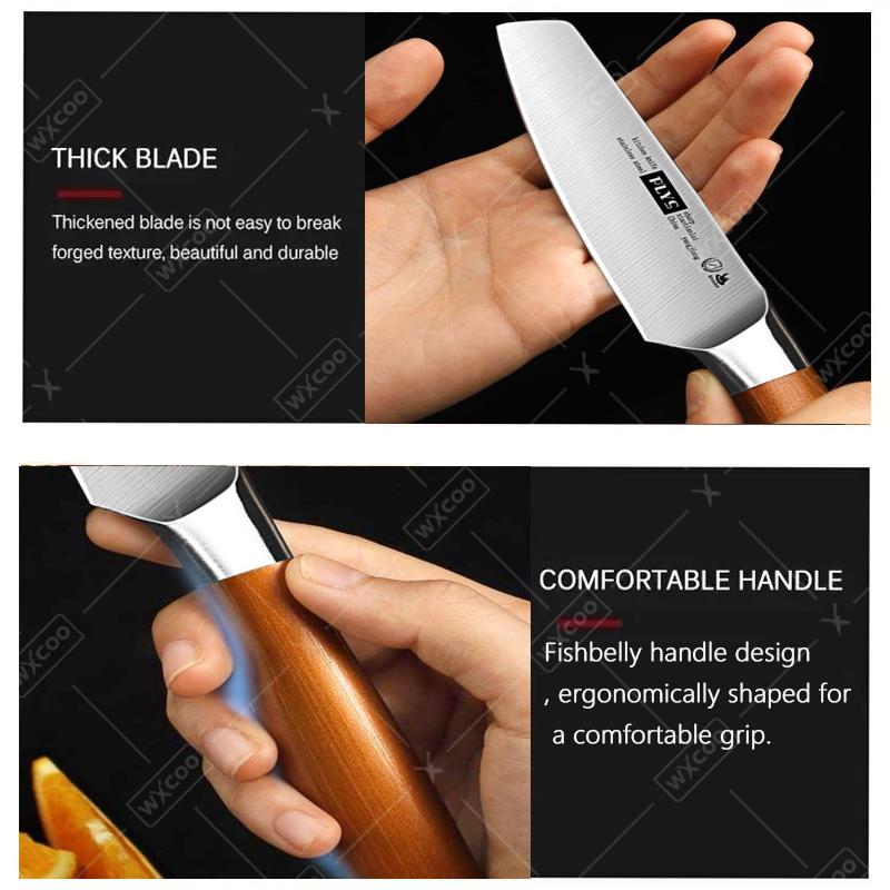 WXCOO Stainless Steel Professional Chef Knife Cooking Meat Cleaver Fruit Peeler Multifunctional 7" Fish Cutting Kitchen Knife