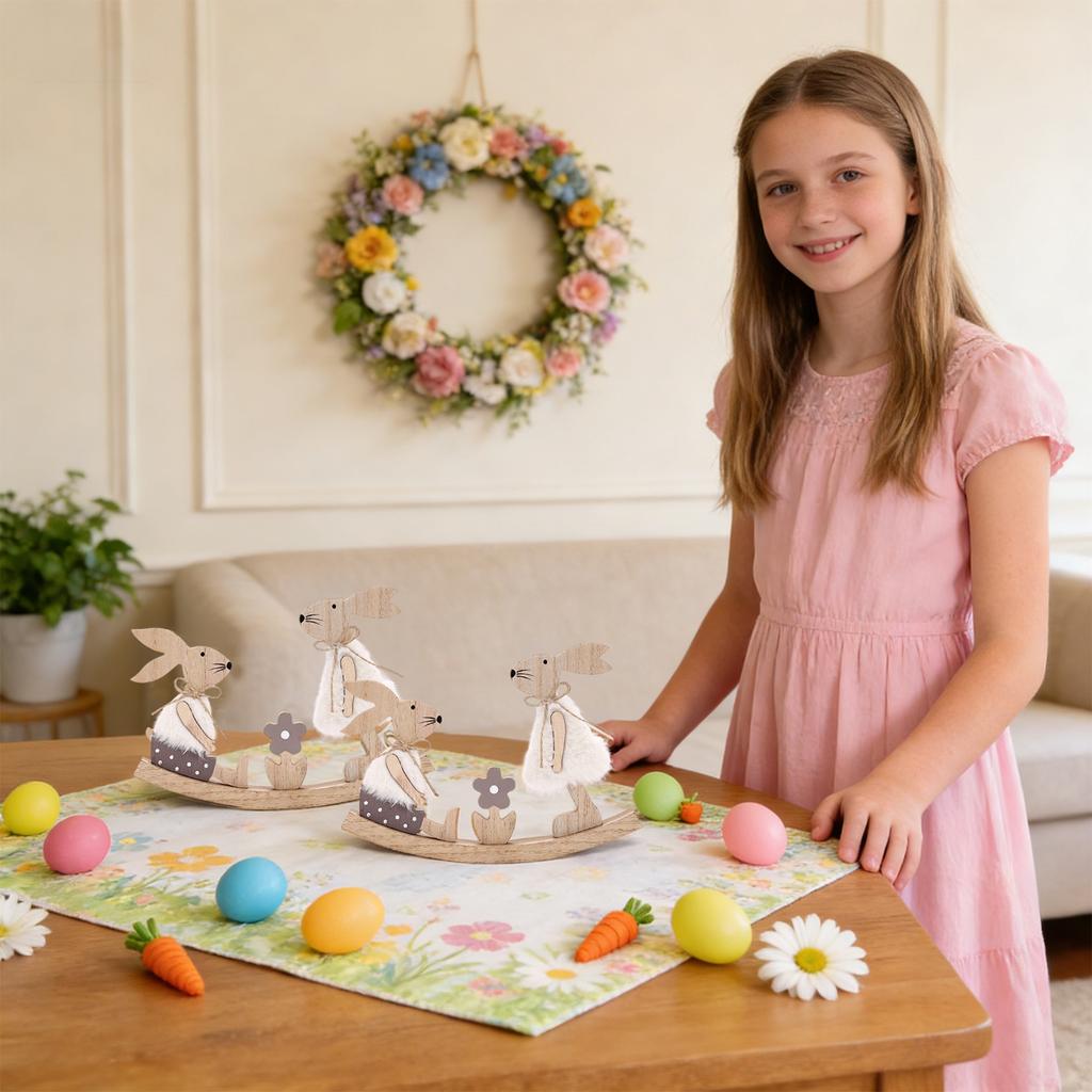 Hand in Hand Holzhasen-Ornament, Tischhasen-Wippe Dekoration, Hasen Dekoration Geschenk für Zuhause, Büros, Osterdekorationen