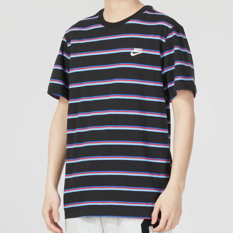 Nike Camiseta de Manga Corta con Cuello Redondo y Raya con Logo de Color Sólido para Hombre Tops Negro DZ2986-010