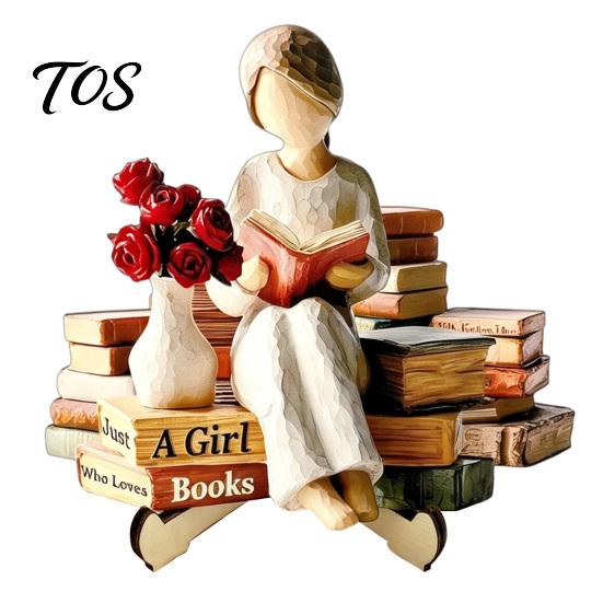 Figurina Decorativa per Tavolino da Caffè, Figurina di Ragazza che Legge in Legno, Statua Stabile in Stile Pastorale, Decorazione per Desktop di Casa, Ornamento Artistico Curativo,