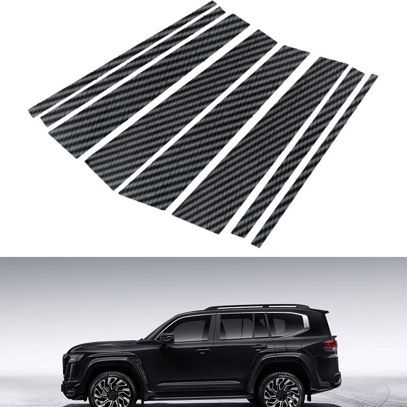8pcs Carbon Fiber Car Door Middle Column Window Center BC Pillar Post Cover Trim Fit For Toyota Land Cruiser J300 2022-2024