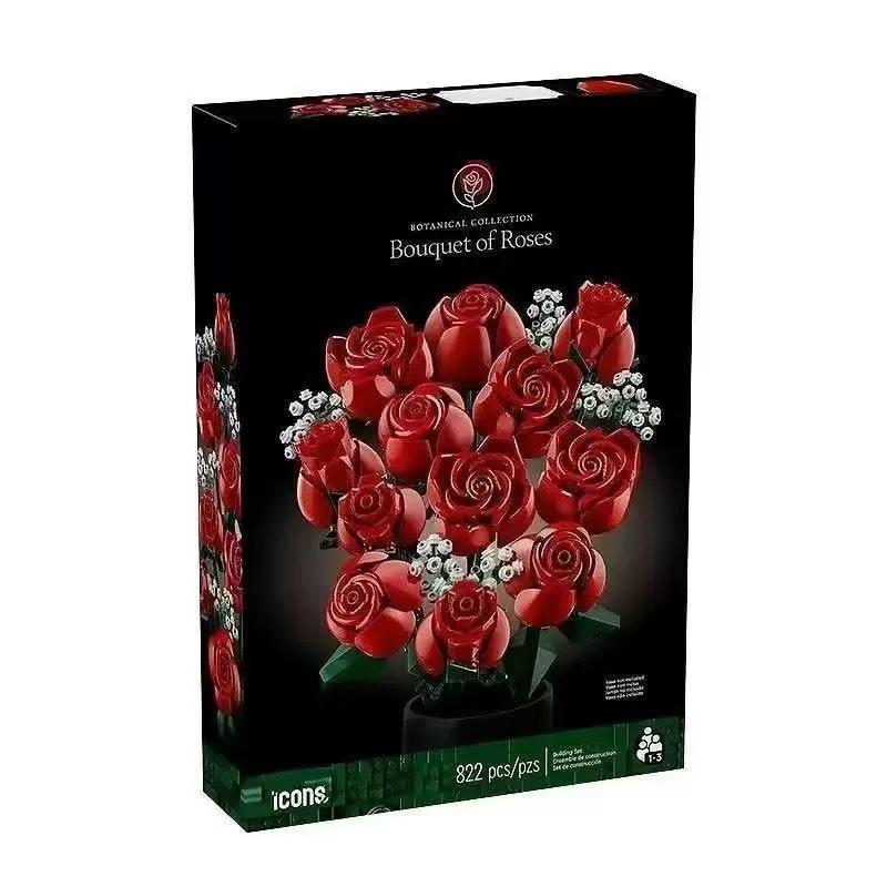 Artificial Rose Orchid Wildflower Potted Plant DIY Building Blocks Sets 3D Eternal Love Flower Model Christmas Decorations