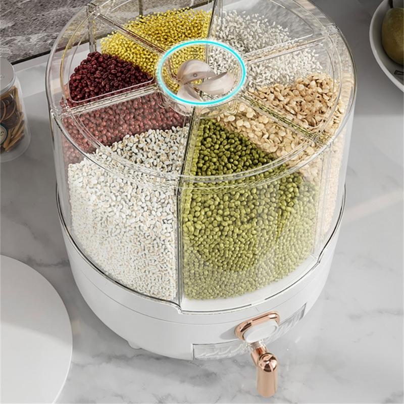 360°-Rotating Grain Container Clear Food Storage Can Home Dorm Kitchen Supply Storage Container with Good Sealing