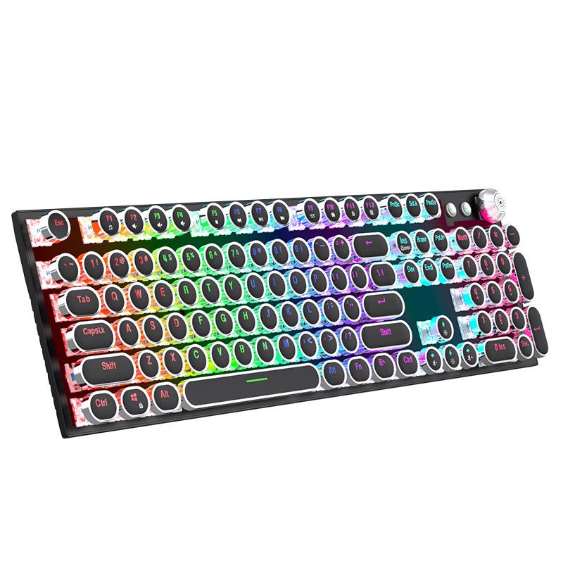 104-Key Wireless RGB Retro Punk Mechanical Keyboard with Electroplated Knob for Gaming & Office Use.