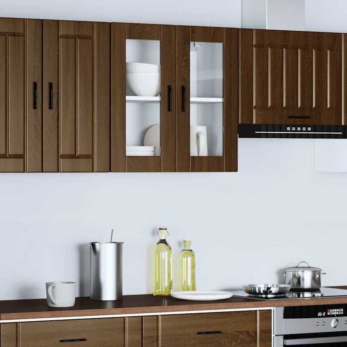 VidaXL Kitchen Wall Cabinet and Glass Door Porto Brown Oak 854154