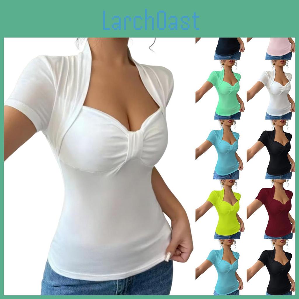 Color Womens Top Shortsleeved Vneck Tshirt Base Layer Shirt