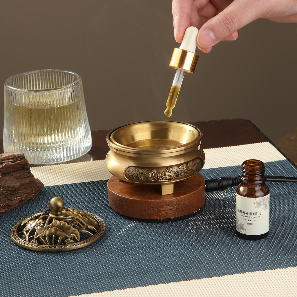 Bruciatore di incenso elettronico 220V Bruciatore di oli essenziali in bronzo Regolazione della temperatura e del tempo Bruciatore di incenso Sandalo Agarwood