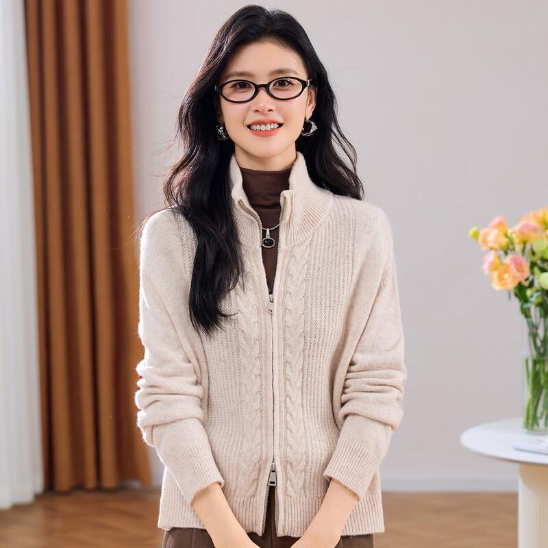 Jinjuju Women s 100% Wool Zipper Cardigan Sweater L