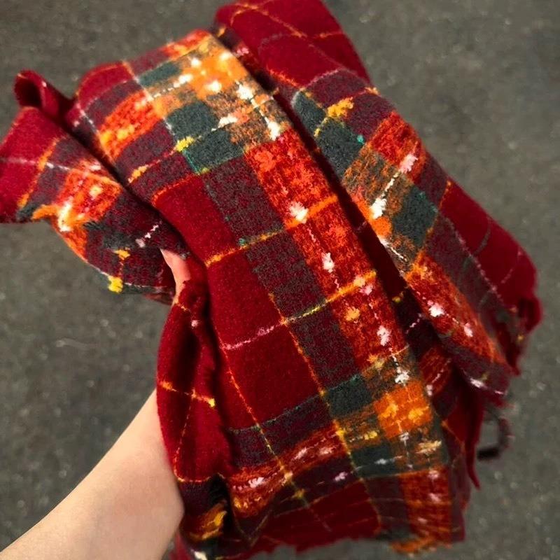Christmas plaid new scarf women's winter wool senior sense student couple thickened warm shawl scarf