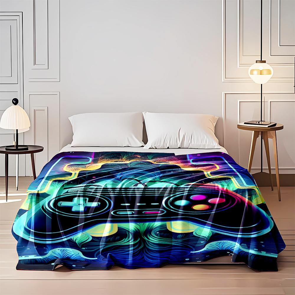 Colorful neon gaming controller design blanket Flannel blanket for bedroom, living room, sofa, and nap sofas