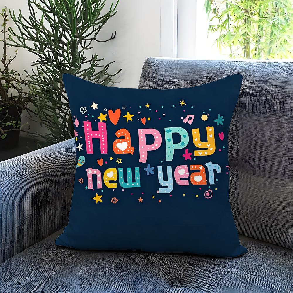 Holiday New Years Day Cushion Cover Comfortable Reversible Pillow Cover Ideal for Car Sofa Bedroom  Beyond