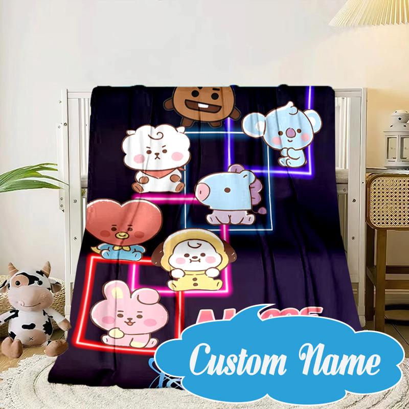 Custom Name Music Friends K-pop Blanket bed sofa Blanket Flannel Blanket for Camping, Hiking, Picnic Essentials,gift for Fan family