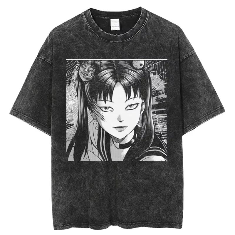 Hot Sale Horror Manga Tomie Graphic T-shirt Men Women T Shirt Hip Hop Y2k Washed Oversized Tee Hip Hop Gothic Cotton T-shirts