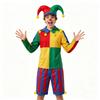 Set Costume da Giullare Top a Maniche Lunghe e Pantaloncini a Righe con Cappello a Punta e Dettagli Pompon Costume per Performance Teatrale di Halloween