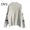 Loose Knitted Pullover Winter Women Christmas Sweater Half-high Collar Color Matching Snowflake Pattern Geometric Print Long Sleeve Knitwear
