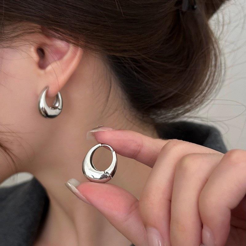 Fashion Stainless Steel Smooth Metal Chunky Hoop Earrings for Women Vintage Round Circle Drop Earrings Trendy Party Jewelry